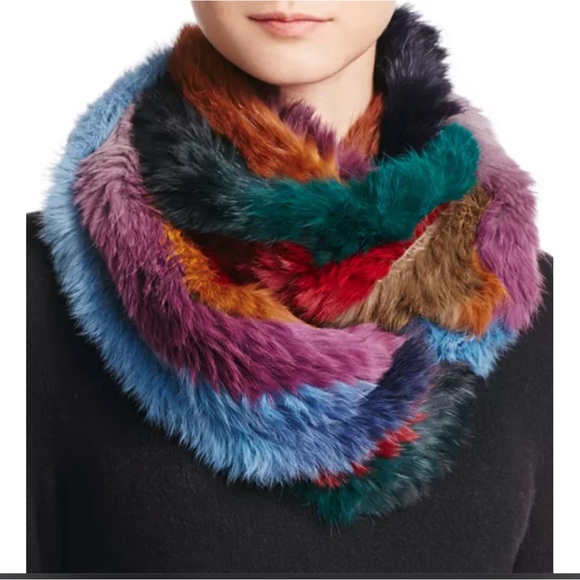 jocelyn Accessories - Jocelyn rabbit fur knitted multi color infinity scarf